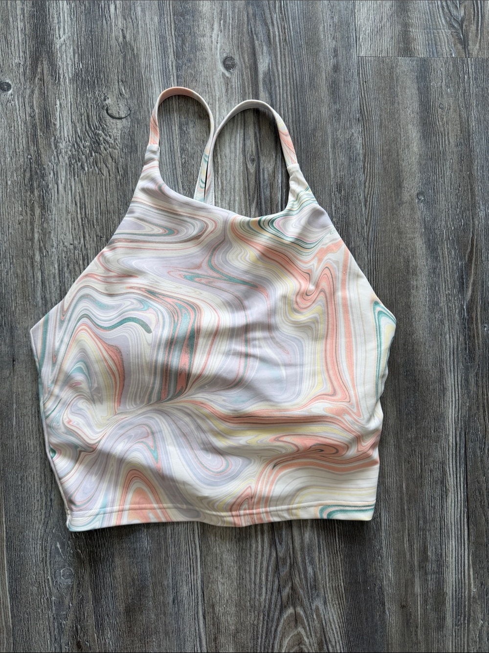 Women's Marble-Print Cropped Tank Top - Multi-Color & Built In Bra